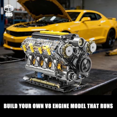 V8 Engine Model Kit that Runs, Visible Mini Car Motor Building Blocks Set for Adults, Compatible with Lego, STEM Physical Science Educational Toy for Teens Boys 14+ (905 PCS)