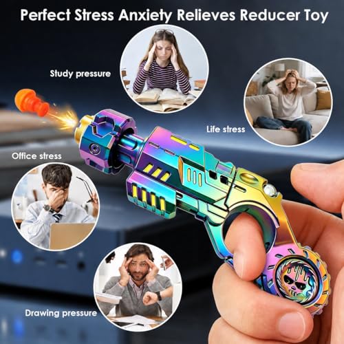 Metal EDC Gun Fidget Toy for Adults, 6 Shells, 20 Soft Dart Heads,Colorful - color: Colorful-06