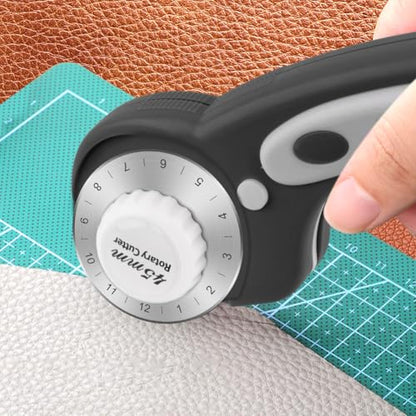 45mm Rotary Cutter for Fabric with 10pcs Replacement Blade, Rolling Fabric Cutter Crochet Edge Skip Stitch Blade for Quilting Crafts Sewing(COLOR:black)