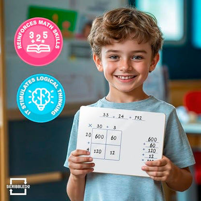SCRIBBLEDO Dry Erase Ten Frame Area Model Board 9" x 12" Double Sided Whiteboard Math manipulatives for Kids - Area Model and 2 Ten Frames Math Practice for Addition Subtraction and Multiplication