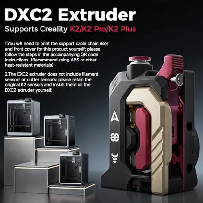 Creality DXC2 Extruder, Upgrade K2 Plus/K2/K2 Pro Extruder, Magnetic Snap-On 1s Quick Replace with DLC Filament Cutter, Official K2 Series Dual Gear Feeding Extrusion for Creality 3D Printers - style: K2 Series DXC Extruder