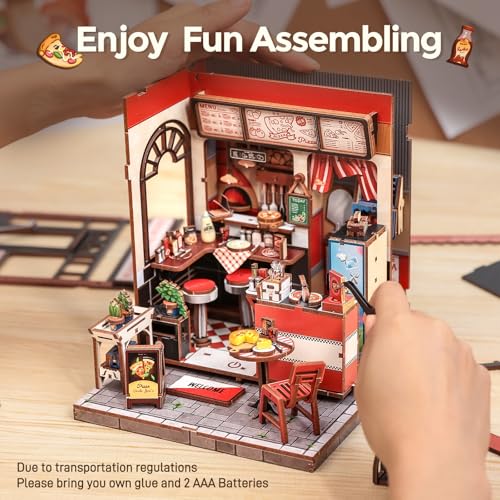 CUTEBEE Book Nook Kit, DIY Miniature Dollhouse Kit, Pizza Shop Booknook - color: Uncle Joe's Pizzeria