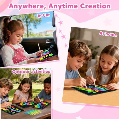 ZMLM Scratch Paper Art-Crafts Gift: 2 Pack Rainbow Notebooks Supplies Toys - color: Pink & Yellow