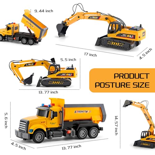 LerBao 2 Pack Construction Engineering Truck Toys,Moveable Claw Excavator & Lifting Back Dump Truck Toy for 3 4 5 6 7 8 Years Old Boys Kids Childs Toddlers Christmas Birthday Gift