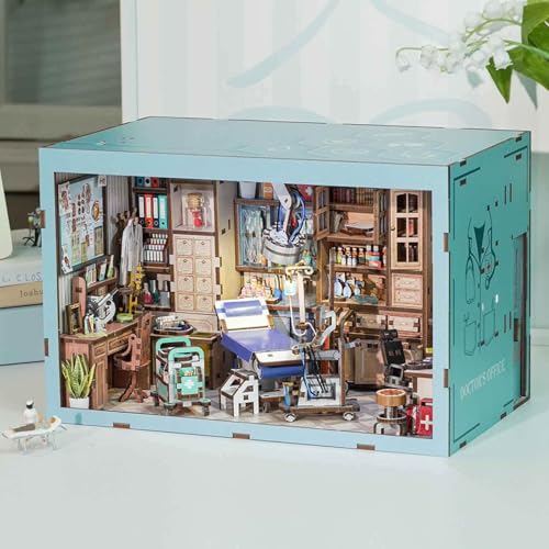 fifijoy Book Nook Kit - Doctors Office DIY Miniature House Dollhouse Kit for Adults and Teens, Booknook Mini Doctors Clinic Bookshelf Insert Decor 3D Wooden Puzzle, Gifts for Family - color: Doctor's Office