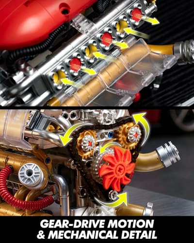 JSINMA V12 Engine Model Kit that Runs, Motorized Mechanical Building Set for Adults with Visible Moving Pistons, Transparent Side Cover, Desk Display Gift for Car Lovers, 620 Pieces