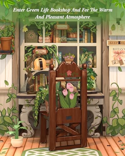 Cutefun Book Nook Kit - DIY Miniature Dollhouse Kit for Adults and Teens - color: Green Life Bookshop