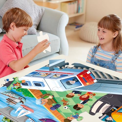Jumbo Floor Puzzle for Kids,48 Piece City Traffic Jigsaw Puzzle Ages 3-8 - style: City Transportation