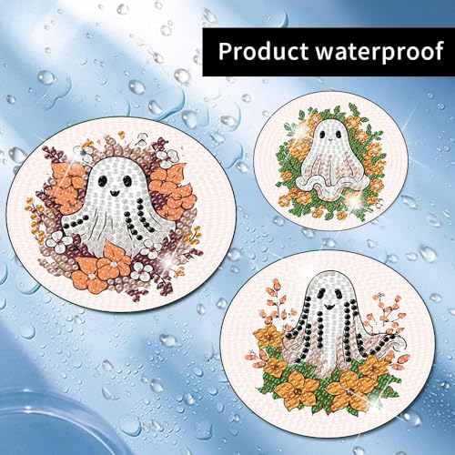 8 Pcs Diamond Art Coasters Kit for Adult with Holder, Diamond Coaster 4x4in - color: Ghost Coasters, size: 8 Pcs 4x4in