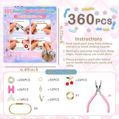 Kasmena 350+ Pcs DIY Bag Charm & Keychain Making Kit with Beads and Charms - size: 350+ PCS