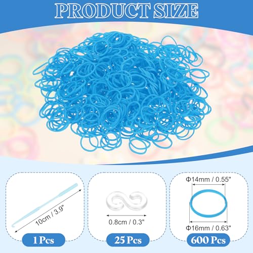 uxcell 600Pcs Loom Rubber Band, Bracelet Making Refill Kit Elastic Loom Band with 25Pcs S-Clips and 1Pcs Crochet Hooks for Weaving DIY Handcrafts, Light Blue - color: Light Blue