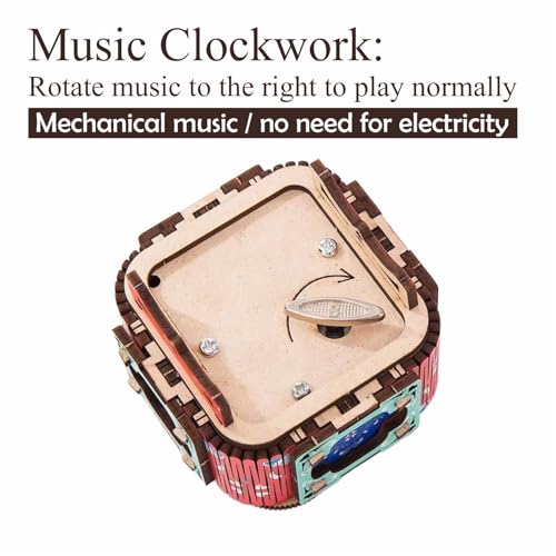 3D Wooden Puzzle Music Box with Light Up Four-Leaf Clover, DIY Mechanical Model Kit, Desktop Decoration Jewelry Box for Adults, Birthday (Rose Red)