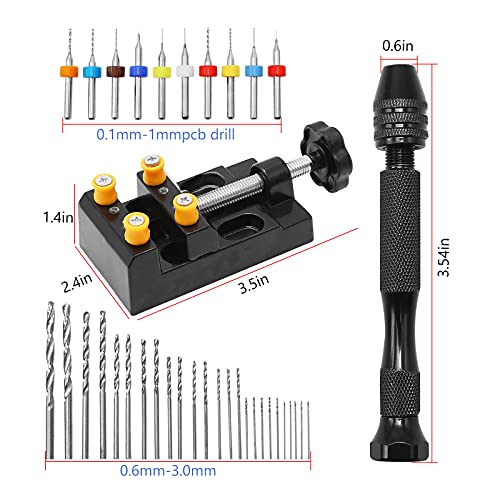 Saihisday Micro Drill Mini Modeling Hand Drill Set with Pin Vise Hand Drill Twist Drill Mini Drill Bench Vise Micro-engraving Drill Bit for Craft Wood Carving Jewelry DIY jewelry Hobby Micro-engraving