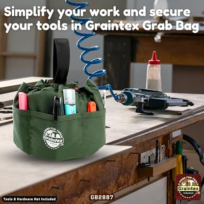 Graintex GB2887 Grab Bag Dark Green Color Rip-Stop Canvas 18 Pockets Drawstring Closure - color: Hunter Green