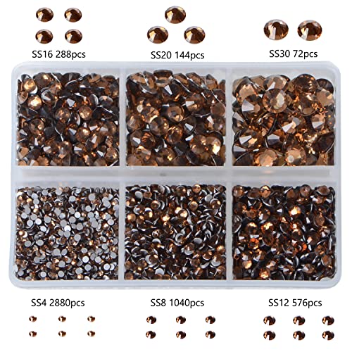 Bymitel 5000 Pieces 6 Mixed Sizes Glue Fix on Glass Rhinestones Round Crystal Gems Flatback for DIY Jewelry Making with one Picking Pen(6-Sizes 5000PCS, Smoked Topaz) - color: Smoked Topaz, size: 6-SIZES 5000PCS