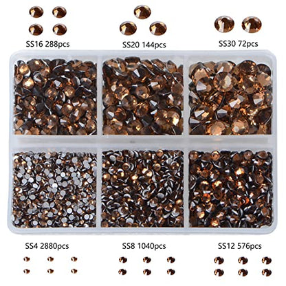 Bymitel 5000 Pieces 6 Mixed Sizes Glue Fix on Glass Rhinestones Round Crystal Gems Flatback for DIY Jewelry Making with one Picking Pen(6-Sizes 5000PCS, Smoked Topaz) - color: Smoked Topaz, size: 6-SIZES 5000PCS