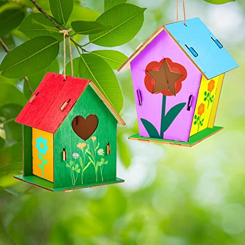Juexica 15 Pcs DIY Wooden Birdhouse Kit for Kids to Paint Craft Art Modern - color: Modern