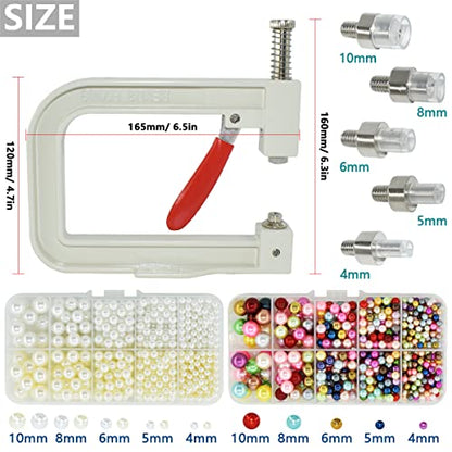5400pcs Pearl Beads Hand Press Pearl Setting Tool Set, Beads Rivet Fixing Machine, DIY Handmade Pearl Setting Machine with Beads Nails Screw Heads Tweezers Wrench Trays for DIY Crafts Accessories