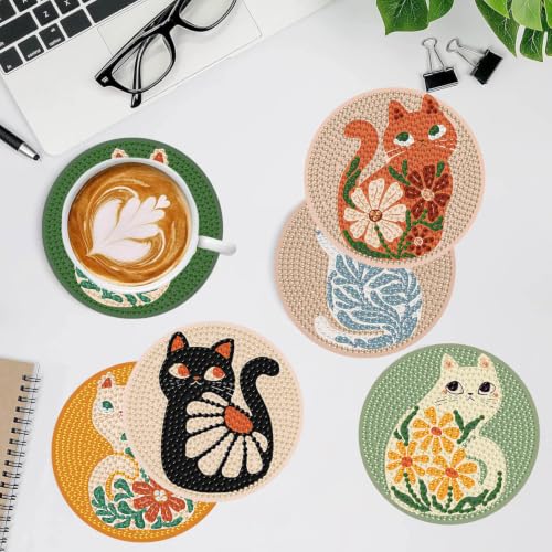 8 PCS Diamond Art Coasters Kit,Fun Cat Diamond Painting Coasters 4X4 Inch - color: Cat-2