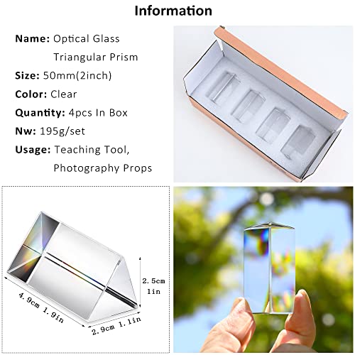 QFkris 4pcs Clear K9 Crystal Triangular Prism for Photo Rainbow Lights - color: 4-packs