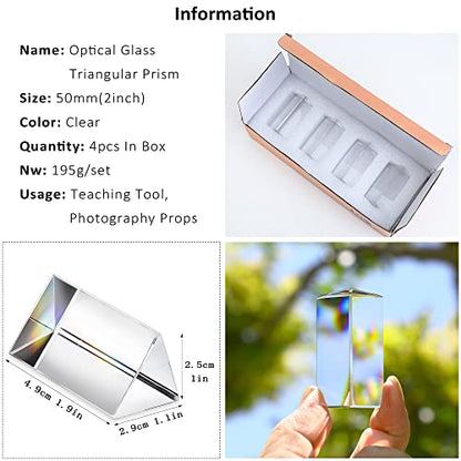 QFkris 4pcs Clear K9 Crystal Triangular Prism for Photo Rainbow Lights - color: 4-packs