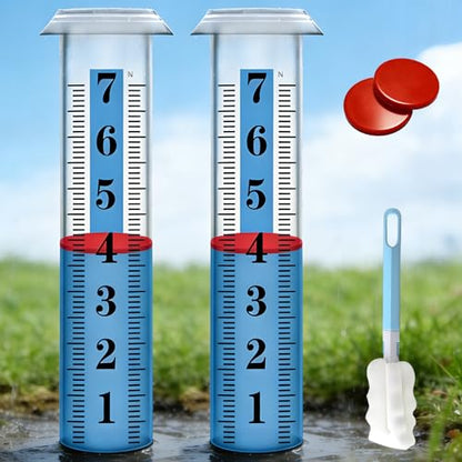 2PCS Rain Gauge Replacement Tube Plastic, Accurate Rain Gauge Outdoor, Thickened and Transparent 7" Capacity Tube with Blue Strip for Yard & Garden, 2 Rainfall Meter Tube with 1 Clean Brush - color: 2PCS Rain Gauge Replacement Tube