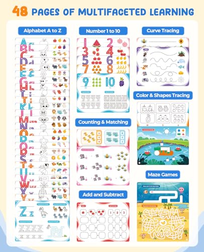JoyCat Preschool Learning Activities 48 Reusable Pages for 3-8 - style: 1. Trace & Write