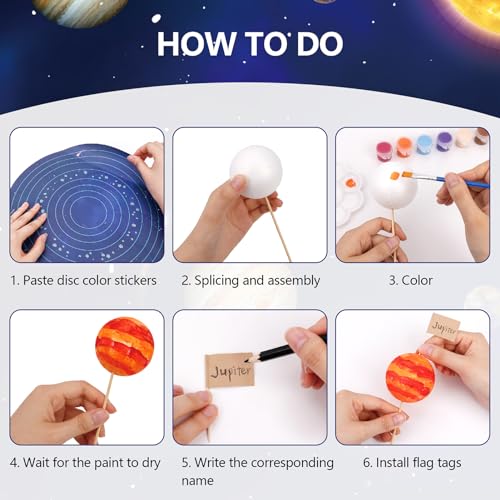 Ayfjovs Solar System Project Kit, Solar System Foam Balls Crafts for Kids School Projects to Learn Planets, Solar System Model Kit Includes Mixed Sizes Polystyrene Balls, Pigments for DIY, STEM Kits