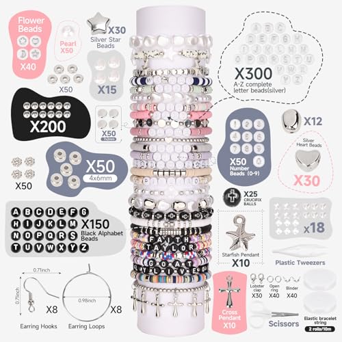 Pizooro 3 Boxes Clay Beads for Bracelet Making Friendship Bracelets Gifts - color: Silver