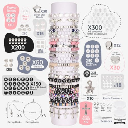 Pizooro 3 Boxes Clay Beads for Bracelet Making Friendship Bracelets Gifts - color: Silver