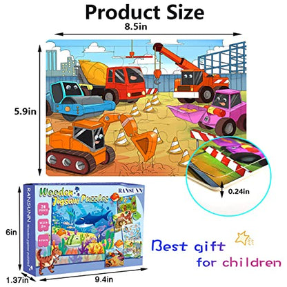 Puzzles for Kids Ages 3-5 24 Piece Wooden Puzzles 6 Pack