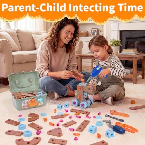 Drill Building Set for Kids 172 Pcs Construction Tools for Kids with Toolbox,Kids Construction Building STEM Toy for Boys Girls Birthday Gifts
