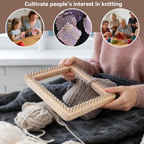 HERCHR Wooden Knitting Loom, Wooden Loom Frame Weaving Loom DIY Solid Wood Multifunctional Blanket Crochet Loom Knitting Board Loom Tool for DIY Weaving Beginner Children Adults, 20 * 20cm - color: 20*20CM