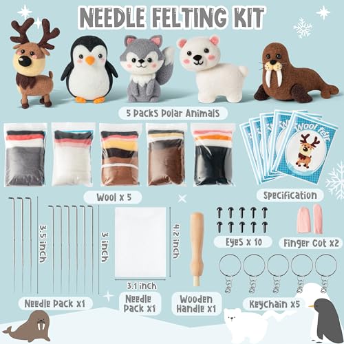 WATINC Needle Felting Kit - 5 Set Unique Different Cute Doll Wool Felt Needle Tools Foam Pad Instruction, DIY Home Decoration Craft Party Supplies for Art Work Starter Beginners (Polar Animal) - style: Polar Animal