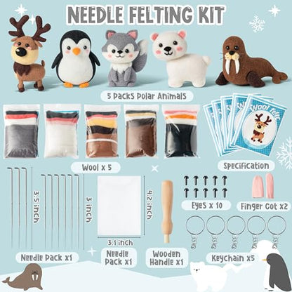 WATINC Needle Felting Kit - 5 Set Unique Different Cute Doll Wool Felt Needle Tools Foam Pad Instruction, DIY Home Decoration Craft Party Supplies for Art Work Starter Beginners (Polar Animal) - style: Polar Animal