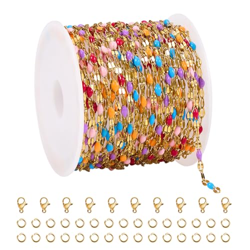 UMAOKANG 16.4 Feet Colorful Enamel Chains for Jewelry Making - color: Gold-Purple Colorful
