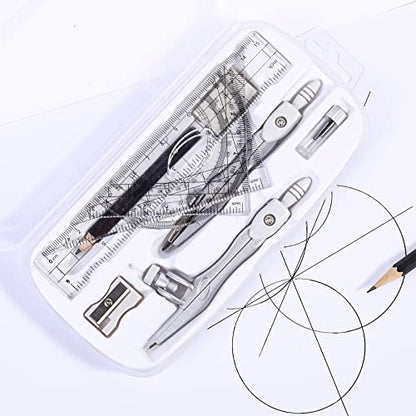 Unjoo Math Geometry Set 10 Pcs, Compass and Protractor for Students(Grey - color: Grey
