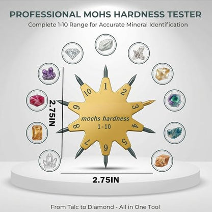 Mohs Hardness Test Kit – 1-10 Scratch Tester with Gold Ten-Pointed Star Picks | Quick & Easy Mineral Identification Tool for Gem, Jade, Jewelry, Rock & Geology Testing
