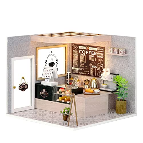 Flever DIY Miniature House Kit, Tiny Home Kit with LED Light, Mini House Build Craft Kits for Adults and Teens, Home Decor Creative Gift for Family/Friends (Leisurely Coffee Shop) - color: Leisurely Coffee Shop