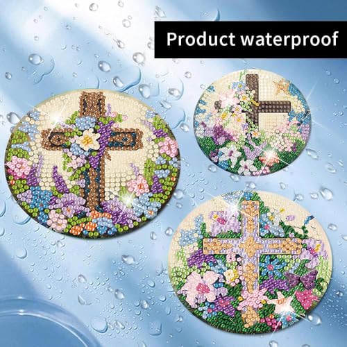 8 Pcs Diamond Art Coasters Kits for Adults, Cross Diamond Coasters 4x4in - color: Cross Coasters, size: 8 Pcs 4x4in