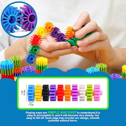 STEM Building Blocks Toys for Kids – Educational and Safe Gear Interlocking Construction Playset – Develop Creativity Preschool Brain Teaser Toys Gift for 3 4 5 Years Old Kids Boys Girls