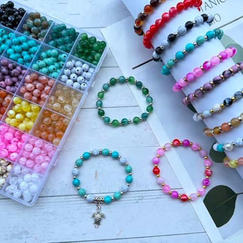 720Pcs 8mm Acrylic Round Beads for Jewelry Making, Bohemian Style Round Bead Faux Turquoise White Crack Bead Plastic Bubble Gum Beads for Bracelets Making Kit DIY Necklace Crafts - color: Crack 8mm