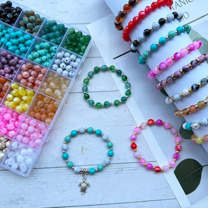 720Pcs 8mm Acrylic Round Beads for Jewelry Making, Bohemian Style Round Bead Faux Turquoise White Crack Bead Plastic Bubble Gum Beads for Bracelets Making Kit DIY Necklace Crafts - color: Crack 8mm