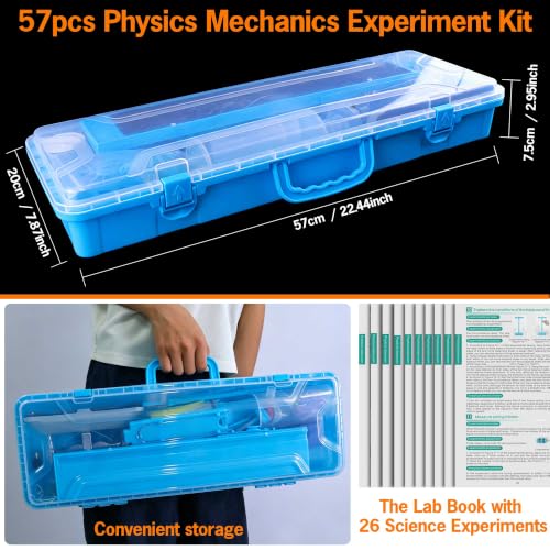 Physics Mechanics Kit, Lab Set with Pulley, Balance, Force Gauge, 26 Exp