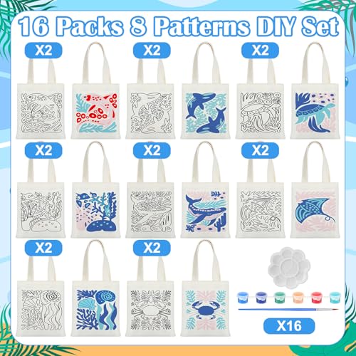 Aliceset 16 Pcs Color Your Own Bag Tote Bag Painting - style: Ocean