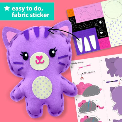 KRAFUN Beginner Sewing Kit, Sew Kitten & Mouse, Pre-Cut Felt, Kids Ages 5+ - color: Kitten