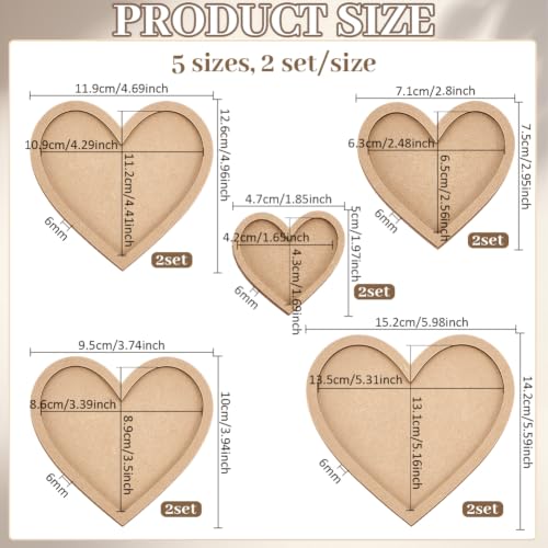 PH PandaHall 10 Sets Heart Photo Frame, Art Picture Frame Blank DIY Wood Panel Boards Love Heart Cutout Frames for Home Office Store Wall Art Decor, Painting, Mosaic, Cross-Stitch, 5 Sizes - size: Heart