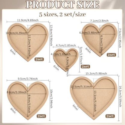 PH PandaHall 10 Sets Heart Photo Frame, Art Picture Frame Blank DIY Wood Panel Boards Love Heart Cutout Frames for Home Office Store Wall Art Decor, Painting, Mosaic, Cross-Stitch, 5 Sizes - size: Heart