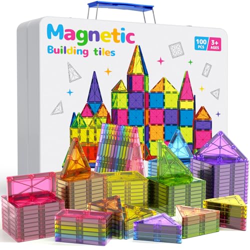 Premium Magnetic Tiles 100pcs: Durable STEM Building Blocks Kids 3-8 - size: 100 PCS