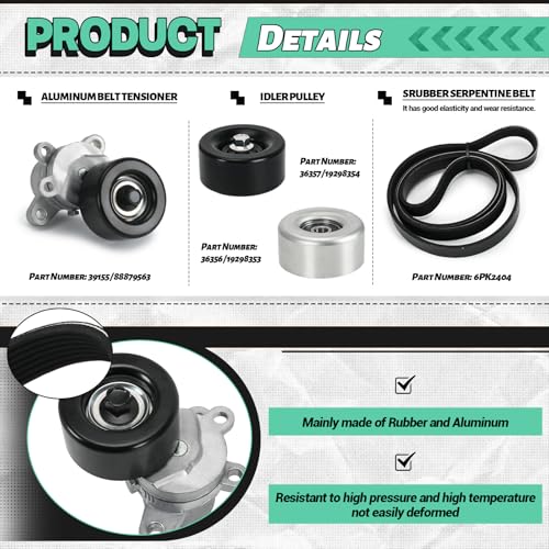 90K-39155 Serpentine Drive Belt Tensioner w/Pulley Kit Compatible with Nissan Altima 3.5 2007-2012 Maxima 2009-2015 Murano 2009-2014 Replace 39155 36356 36357 K070669